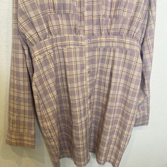 Pretty Little Thing Plaid Long Sleeve Button Down Lilac Shirt Dress NWT Sz 16 - Picture 2 of 15